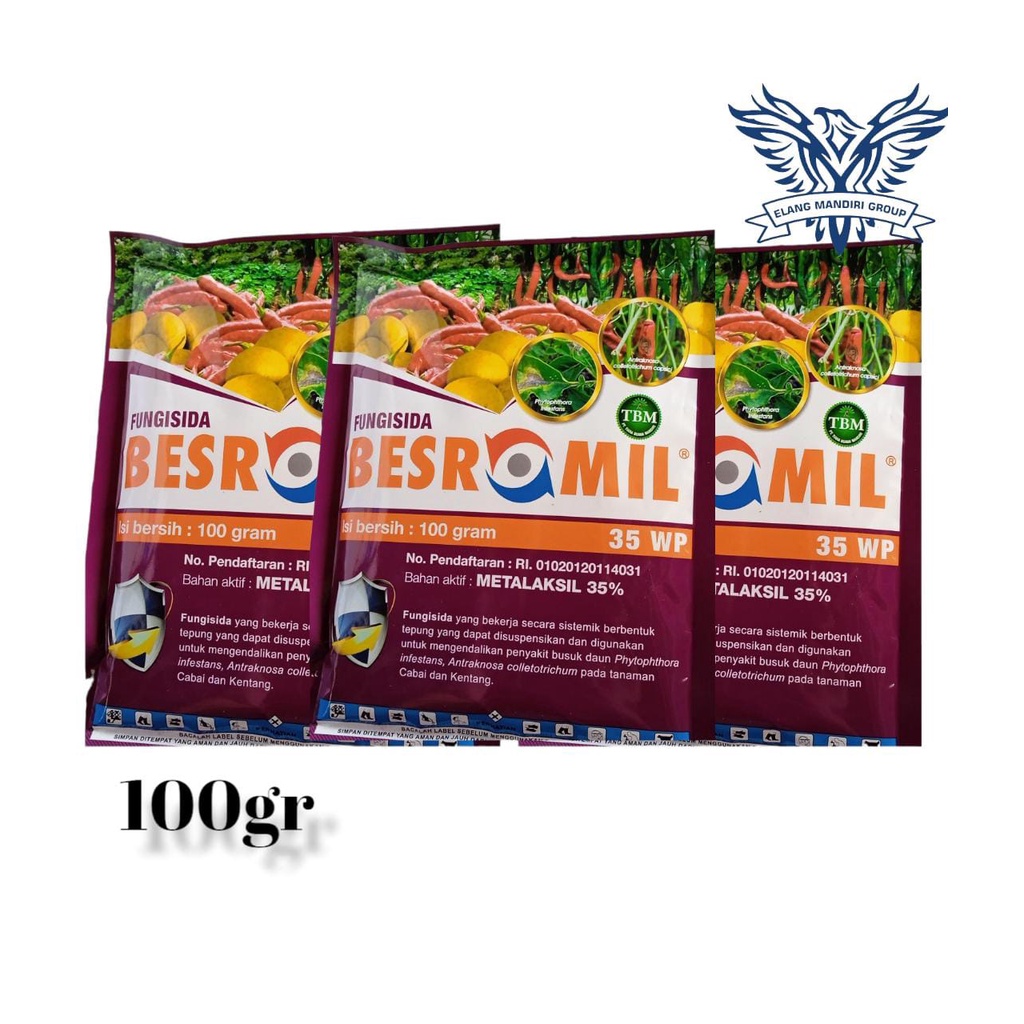 Besromil 35 WP 100 gr Metalaksil 35% Fungisida Sistemik Obat Jamur Busuk Daun Antraknosa Pembasmi Hama Tanaman Hias Bunga Buah