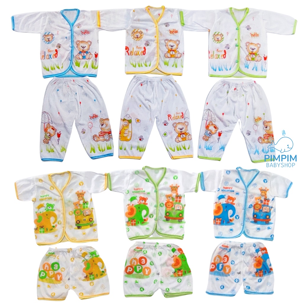 3 Set Setelan Baju Bayi Baru Lahir Katun Motif POLA Size Newborn 0-6 Bulan