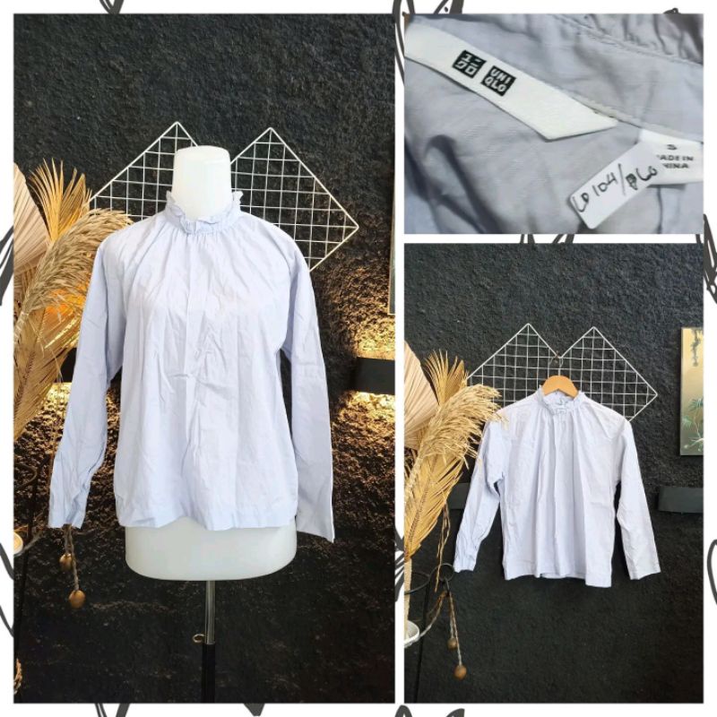 turtle blouse blue uniqlo