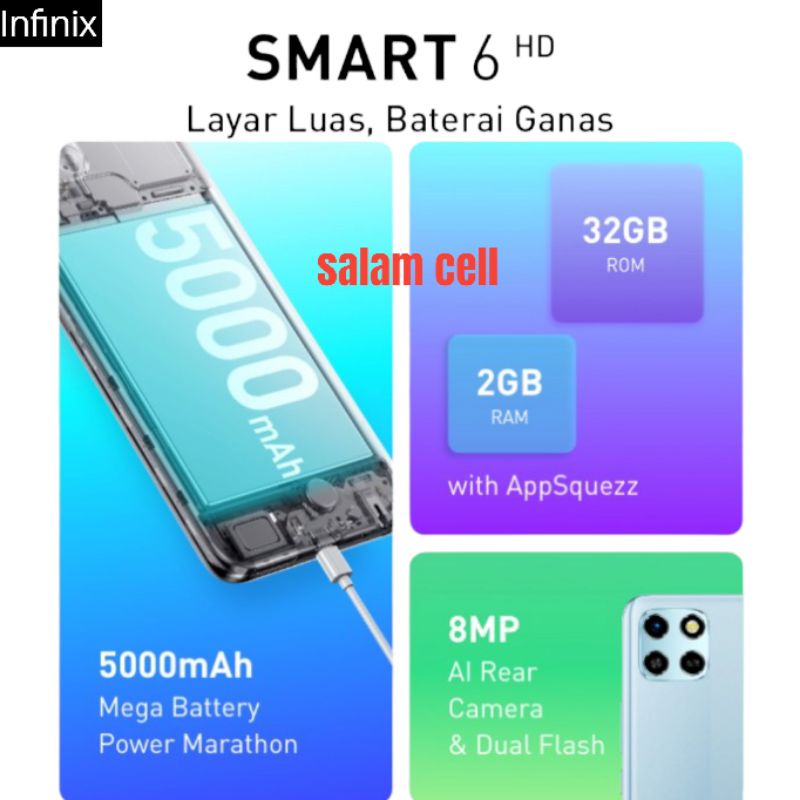 Infinix Smart 6 HD Ram 2/32GB Baterai 5.000mAh Original Garansi Resmi