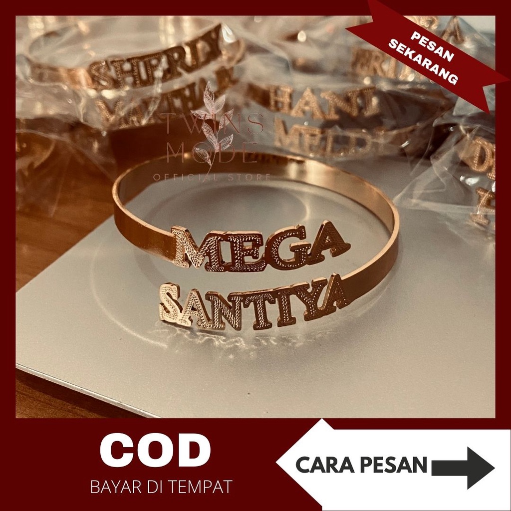 Gelang Bangle Custom Nama Pasangan Warna Titanium Sanagat Awet Cocok Untuk Harian Untuk Wanita Cewek