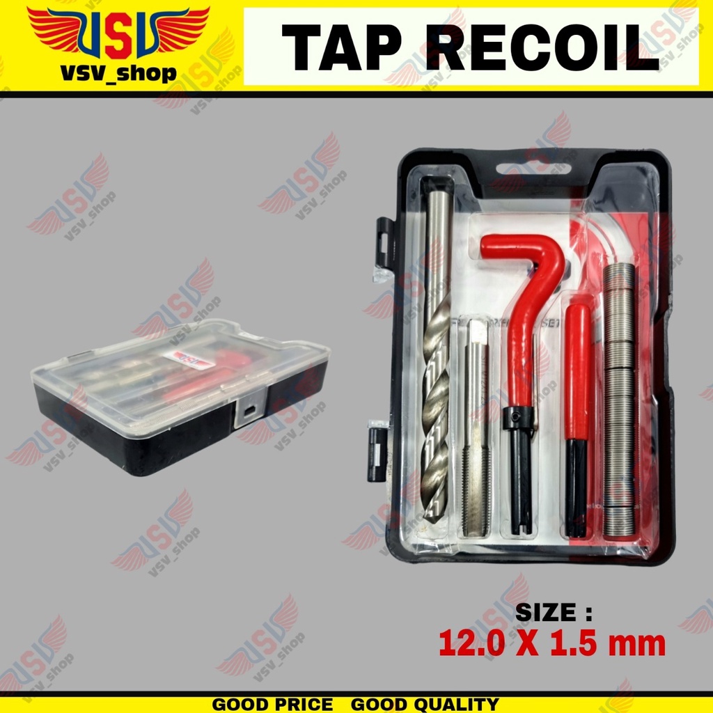 Thread Repair Kit Set M12x1.5 Tap recoil Helicoil Hand Tap Alat Memperbaiki Drat Rusak