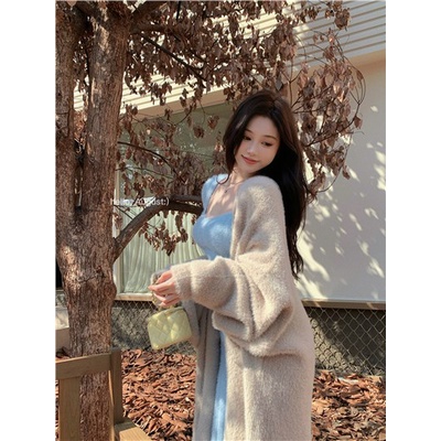 ◘◑✚Suhao Gaya Malas Lengan Panjang Mink Beludru Menebal Sweater Wanita Musim Gugur dan Musim Dingin Kecil Longgar Berbulu Panjang cardigan Jaket