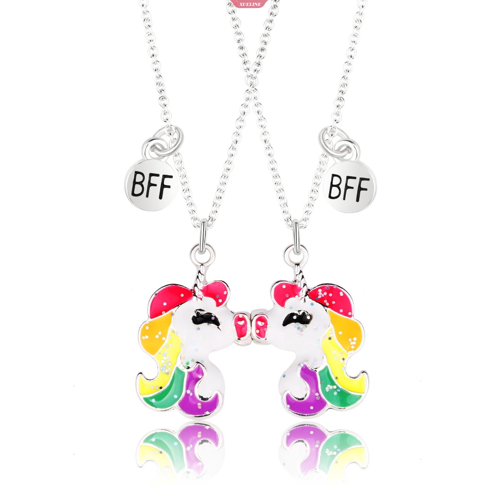 2buah Set Lucu Warna-Warni Unicorn Liontin Rantai Sahabat Kalung BFF Persahabatan Anak Perhiasan Hadiah Untuk Perempuan [ZXL]