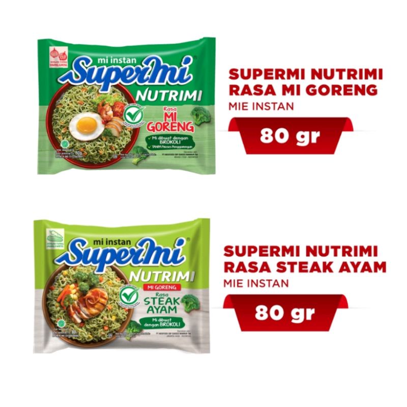 Supermi Nutrimi rasa steak ayam dan mie goreng
