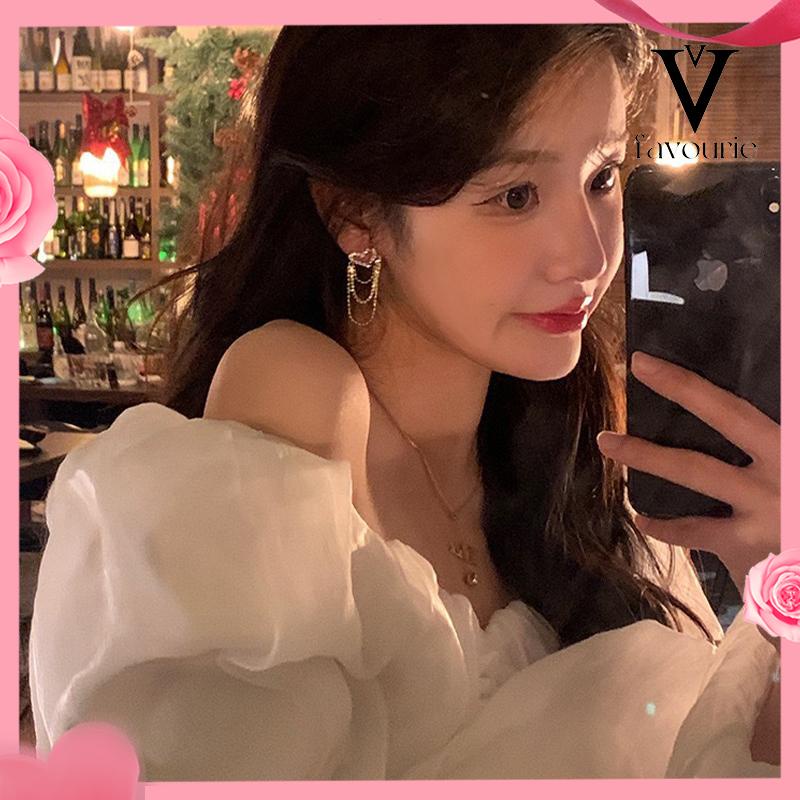 CODAnting rumbai Korea Rhinestone Berbentuk Hati Earrings Anting Tindik Perhiasan Wanita Fashion Murah Hadiah Perhiasan-FA