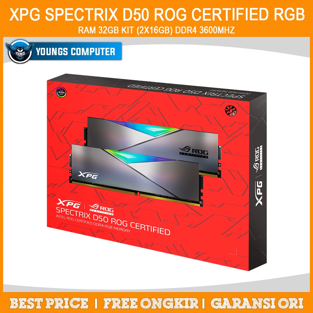 RAM XPG SPECTRIX D50 RGB 32GB KIT (2x16GB) DDR4 3600MHz ROG EDITION