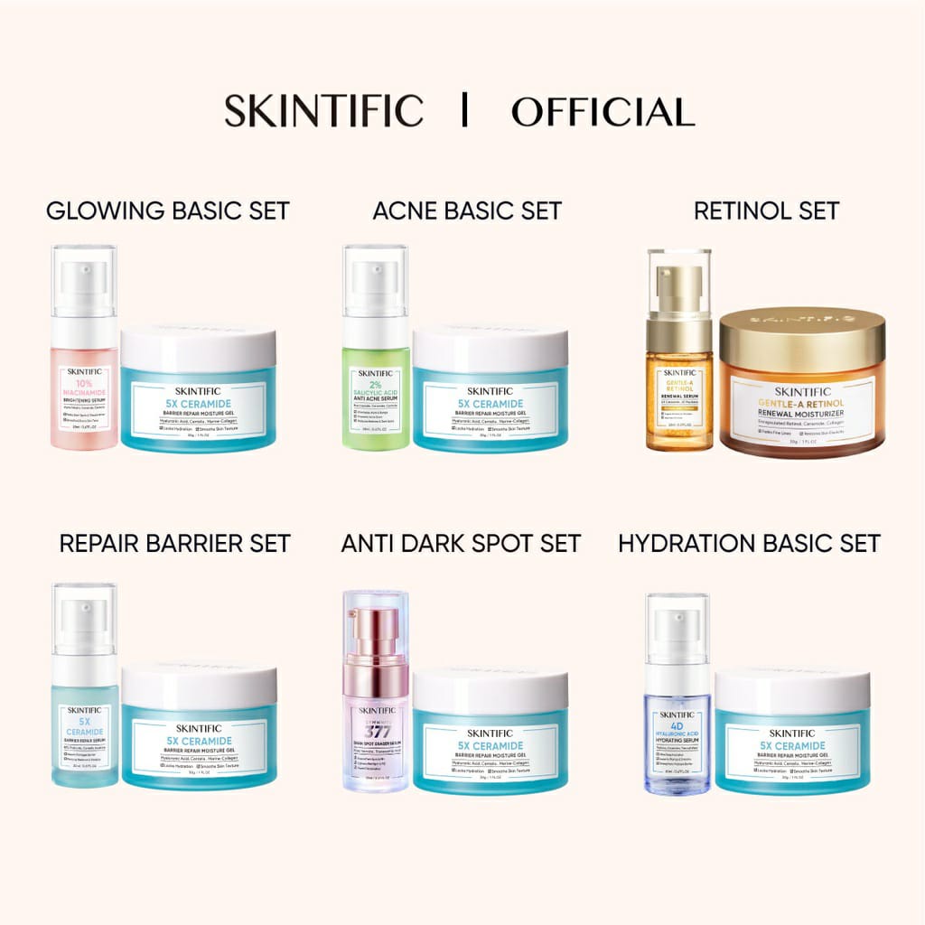 SKINTIFIC 2pcs set with serum (Cream +Serum) paket skincare Moisture Gel + Glowing Serum /Anti Acne Serum / Skin barrier Repair