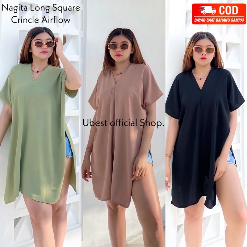 NINA LONG SQUARE / Atasan Nagita Crincle Airflow / NAGITA SQUARE / Tunik nagita / Tunik Wanita Crincle Premium / Tunik Cringkel