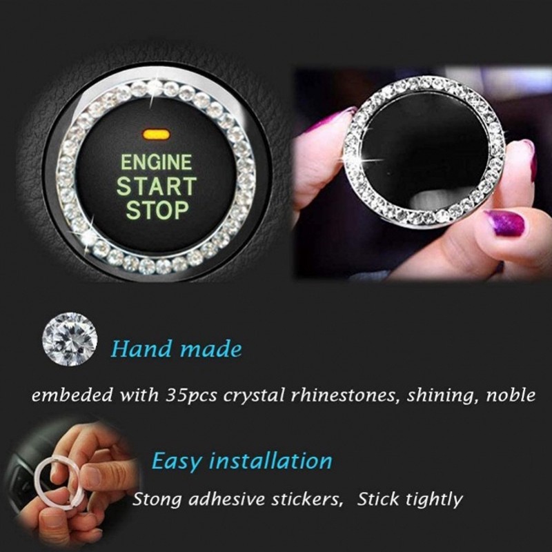 Sparkling Rhinestones Inlay Car Start Button Decorative Ring/Saklar Otomotif Self Adhesive Lingkaran Logam Mewah/Loop Pelindung Kunci Berhenti Kendaraan