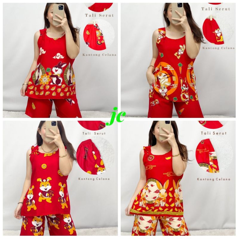 JCB- Set Cny Rabbit / Set Piyama Sincia Imlek Rayon / Set Wanita Model Terbaru Kekinian