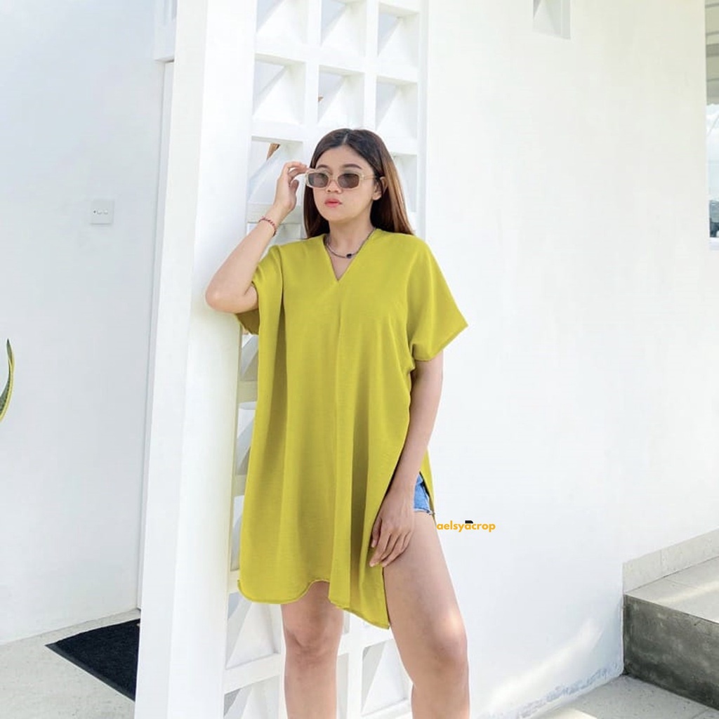 BEFAST - ZRX JELITA Long Square Crincle / NINA LONG SQUARE / Tunik Wanita Keluaran Terbaru / Pakaian Casual Wanita Remaja / Tunik Lengan Pendek Polos / Fashion Kekinian Remaja ABG Trendy / Tunik Terlaris / Termurah