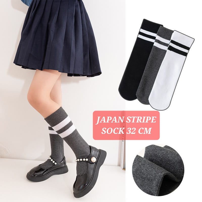 JAPAN STRIPE BLACK SOCK KAOS KAKI PANJANG ALA JEPANG KOREA FASHION IMPORT