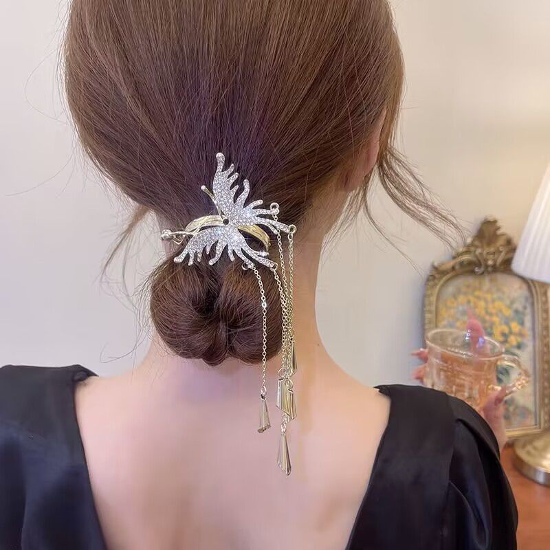 Alloy Berlian Imitasi Kupu-Kupu Angin Lonceng Rumbai Rambut Klip Ponytail Clip Aksesoris Rambut Fashion Wanita