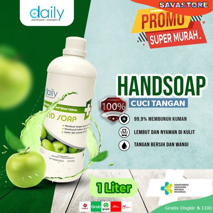 SABUN CUCI TANGAN HAND SOAP DAILY KEMASAN REFILL 1 LITER ANTI VIRUS - apple dan strawberry