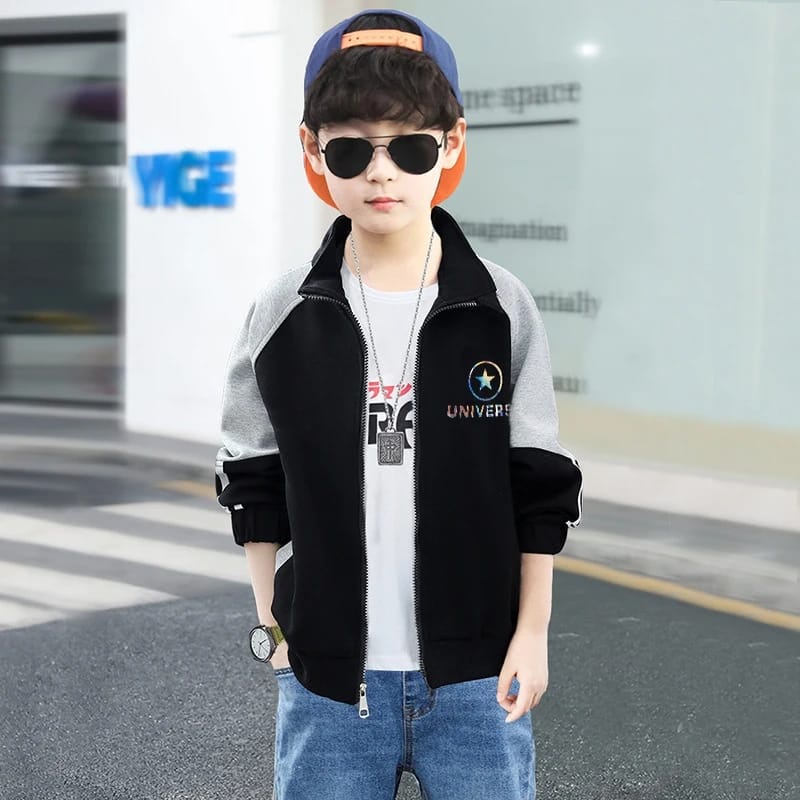 UNIVERSE OUTER BLACK JAKET SWEATER ANAK COWOK REMAJA FASHION KOREA IMPORT CASUAL