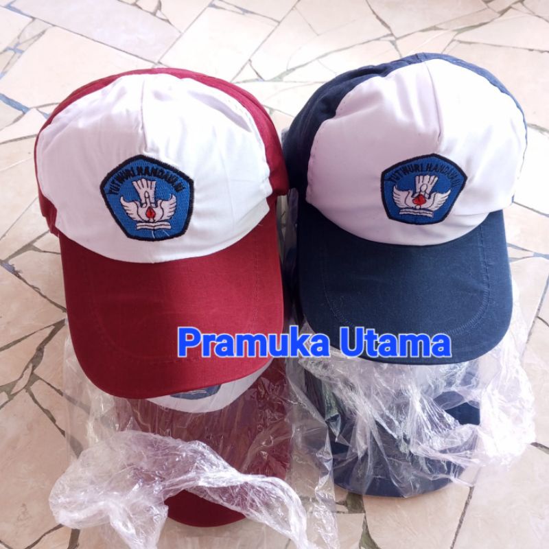 Topi SD SMP (20 biji) logo biru bordir