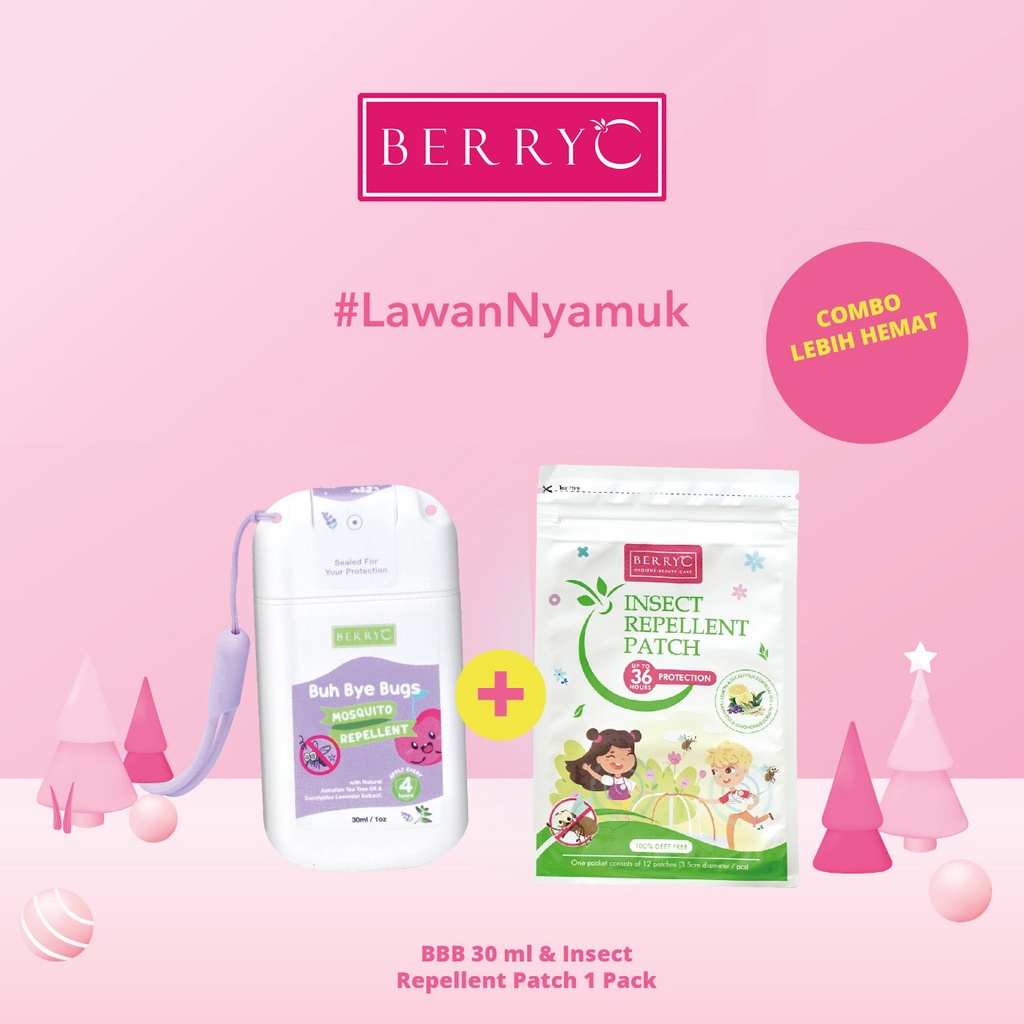 BerryC Bundle Pack Buh Bye Bugs Spray 30/100ml + Insect Repellent Patch Stiker Anti Nyamuk 12/84pc Pengusir Nyamuk Gigitan Serangga Anak Bayi Dewasa Ampuh Aman Organik Natural Impor Malaysia Kemenkes Kuat Awet Lucu Travel Mini Pocket Semprotan Semprot COD