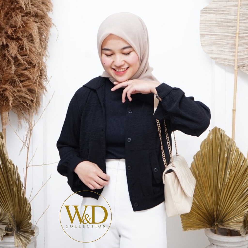KEMEJA WANITA BLOUSE HANIN CROP POLOS CRINCLE AIRFLOW LENGAN PANJANG