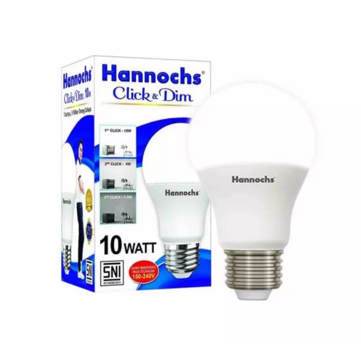 Lampu LED Hannochs Click &amp; Dim 10 watt  3 tingkat kecerahan cahaya Putih