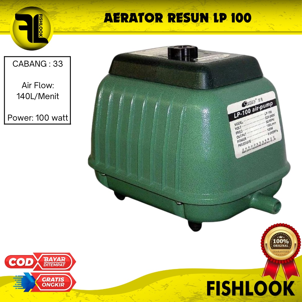 RESUN AIR PUMP AERATOR / OKSIGEN LP 100 33 cabang COLOKAN BULAT INDO