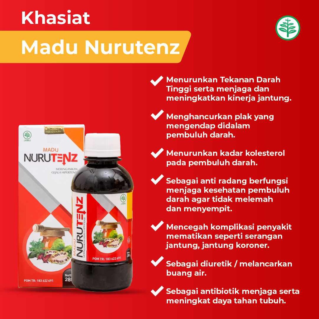 Madu NURUTENZ Asli Obat Darah Tinggi Hipertensi Original Menjaga Kesehatan Jantung 280 gram