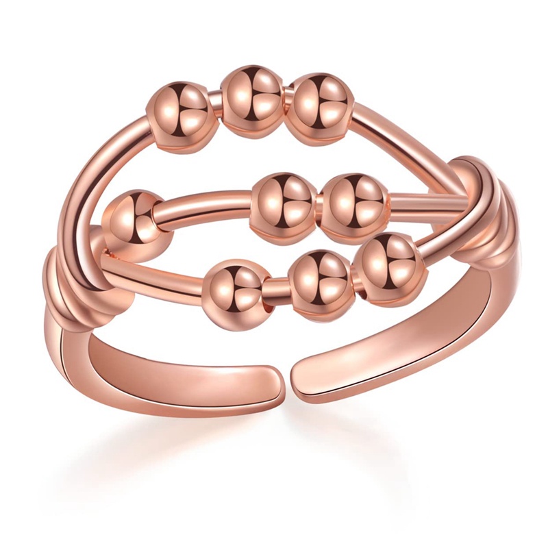 Cincin Kecemasan Pembukaan Yang Dapat Disesuaikan Fidget Ring Dengan Manik Perhiasan Penghilang Stres Cincin
