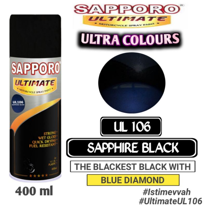 UL106 SAPPHIRE BLACK SAPPORO ULTIMATE BLACK SERIES 400ml Cat Semprot Pylok Pilok Pylox / Cat Aerosol