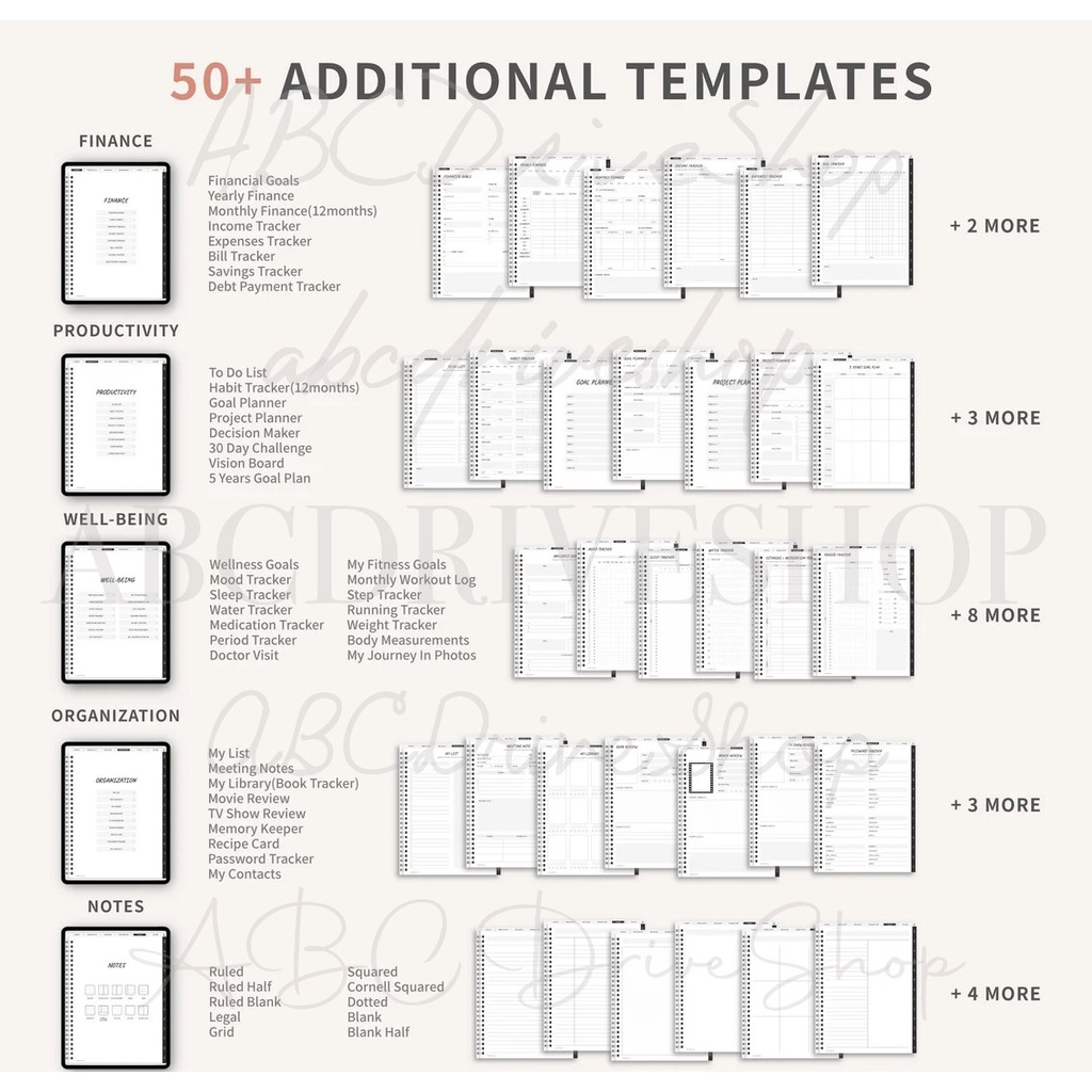 Digital Planner - Undated Portrait Digital Planner + BONUS STICKER