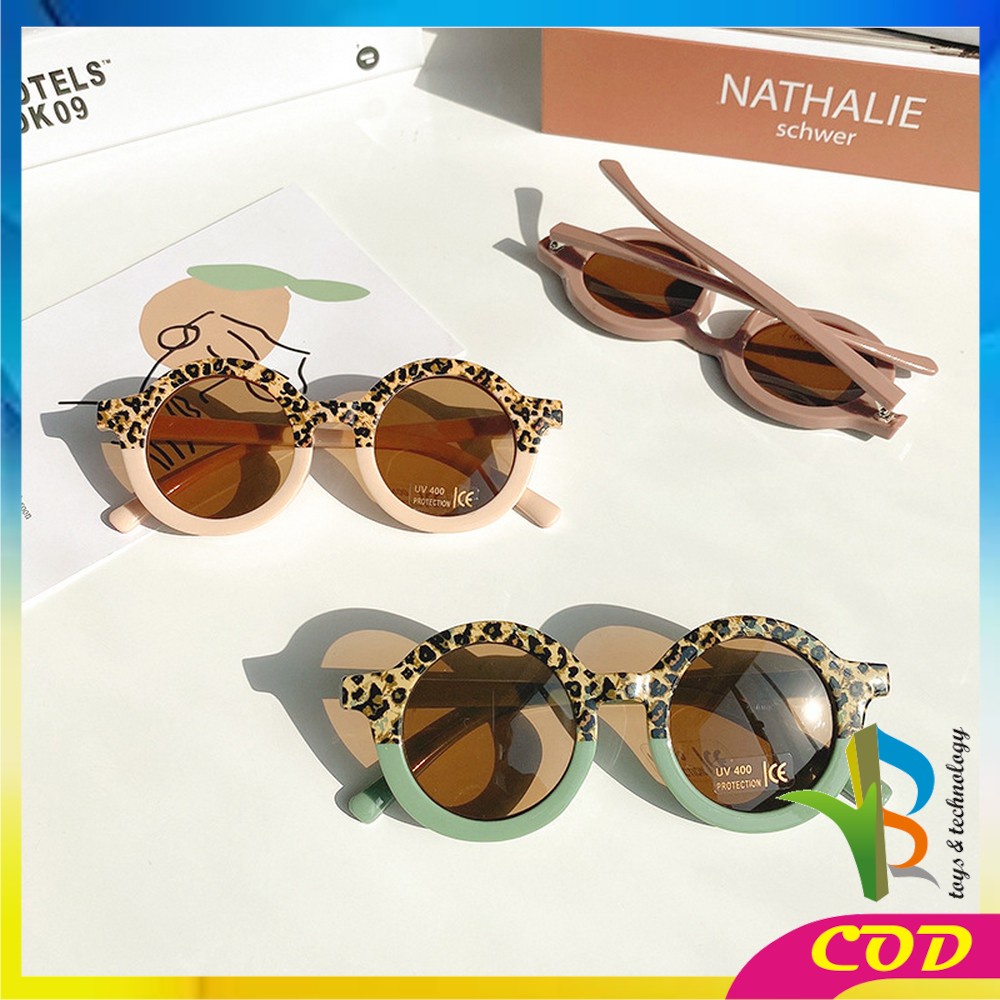 RB-C669 Kacamata Anak Perempuan Bulat Leopard UV400 Anti Ultraviolet Bayi Berjemur / Kaca Mata Laki Laki Hitam Gradasi Korea Fashion