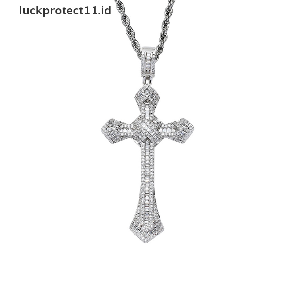 // Fashion Hot///Kalung Liontin Salib Zirkon Besar Untuk Wanita Dan Pria Perhiasan Pesta Rock.