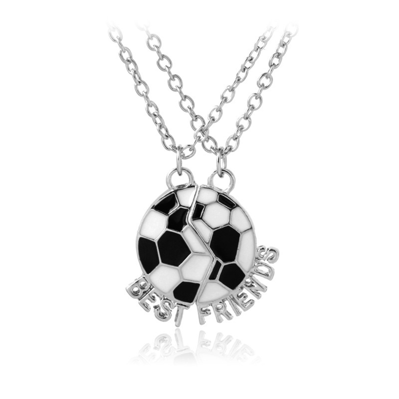 Trendy BEST FRIENDS Kalung Persahabatan Sepak Bola Liontin Dua Bagian Sambungan Enamel