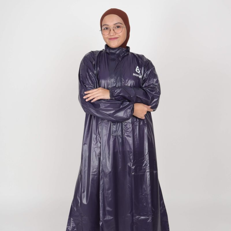 Jas Hujan Ponco Syar'i Perempuan / Mantel Gamis Wanita Bahan PVC Cerah Menkilau