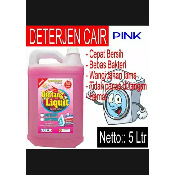 deterjen cair 5 liter bintang liquit biru dan pink pewangi pakaian