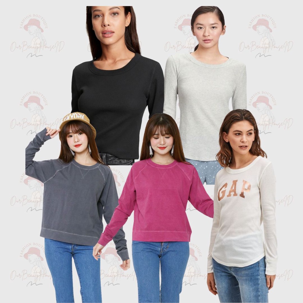 GAP Sweater Wanita Relaxed Sweatshirt Waffle Knit