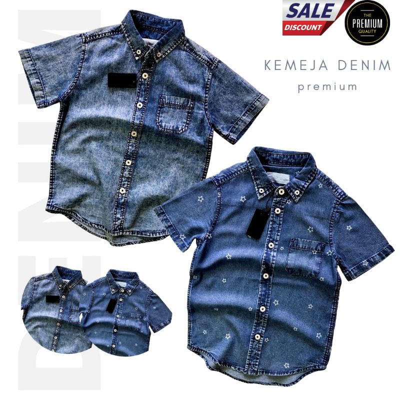 Kemeja Denim Anak Laki Laki Premium Model Keren Bahan Jeans Adem Usia 2 3 4 5 6 7 8 9 Tahun