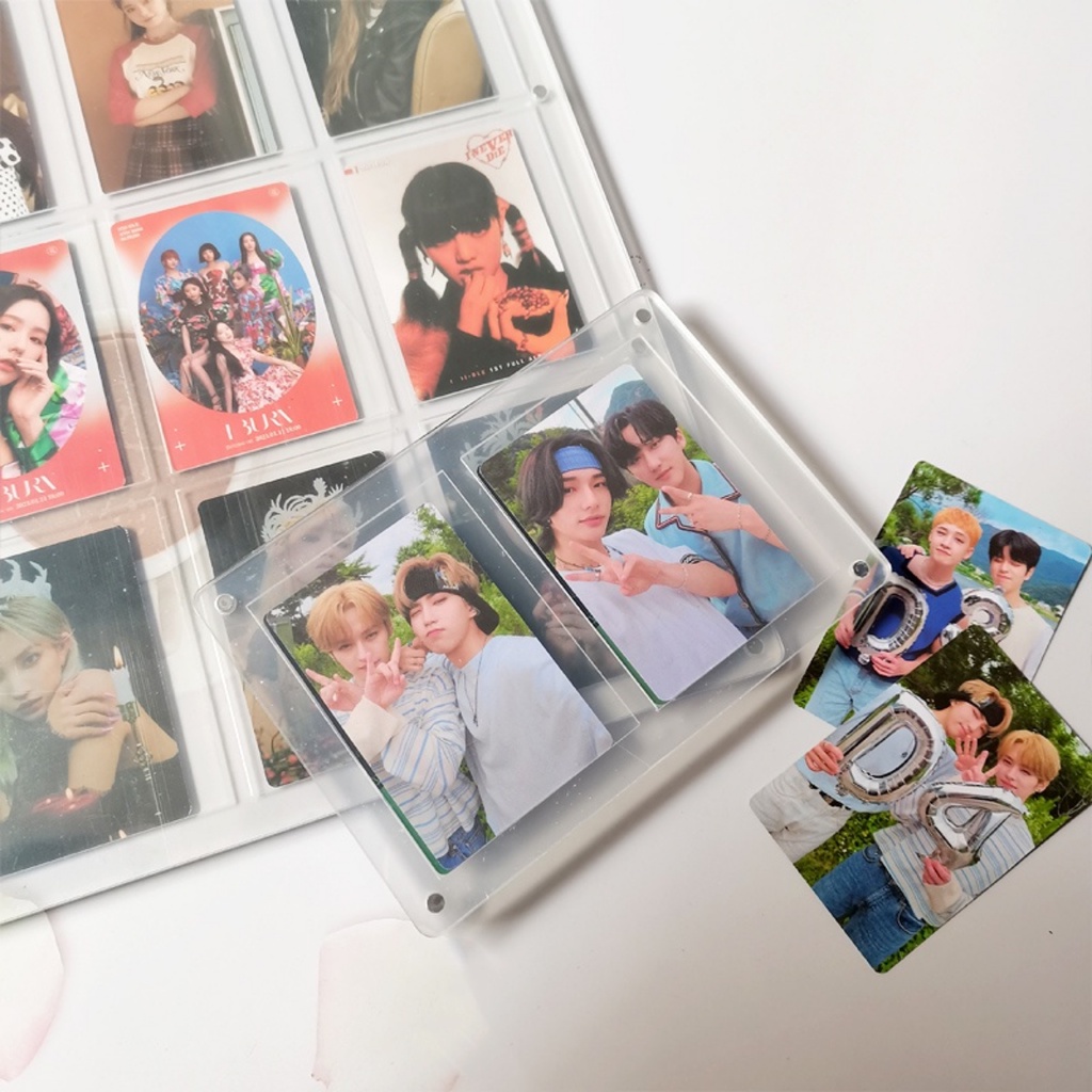 1per2 /2 /3 /4 /9Slot Bingkai Foto Transparan Akrilik Photocard Holder Dengan Alas Kpop Idol Foto Kartu Pajangan Poster Tag Display Stand Desktop Ornamen