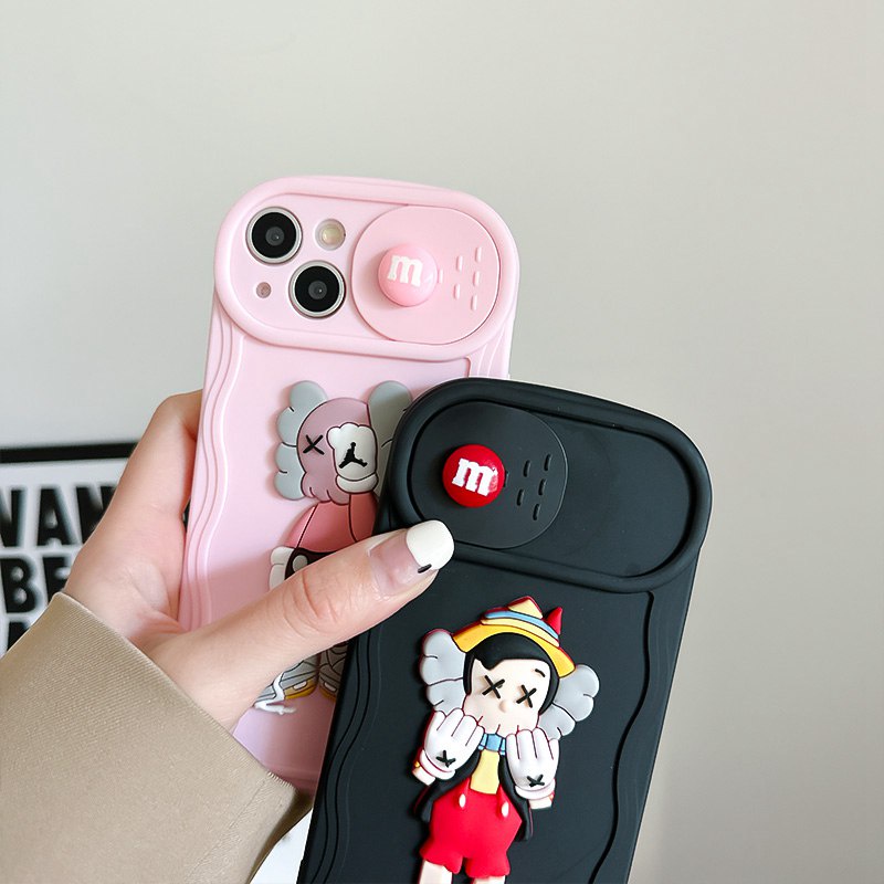 Black Gloomy Bear Doll Push The Window Cover Soft Case iP iPhone 11 12 13 14 Pro Max + Plus Wavy Casing Apple