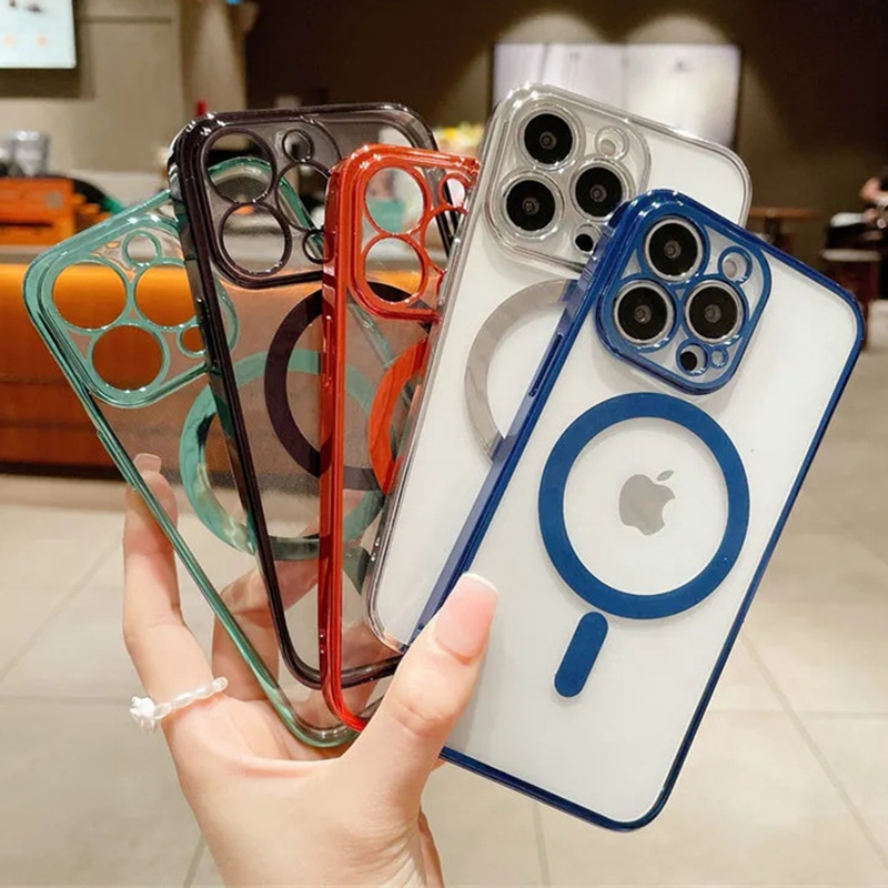 IPHONE Shockproof Bumper Akrilik Cover Untuk Magsafe Magnetic Wireless Charge Case Untuk Iphone14 13 12 11 Pro Max Mini XS Max X XR 7 8 Plus SE 2020 Plating Clear Cover