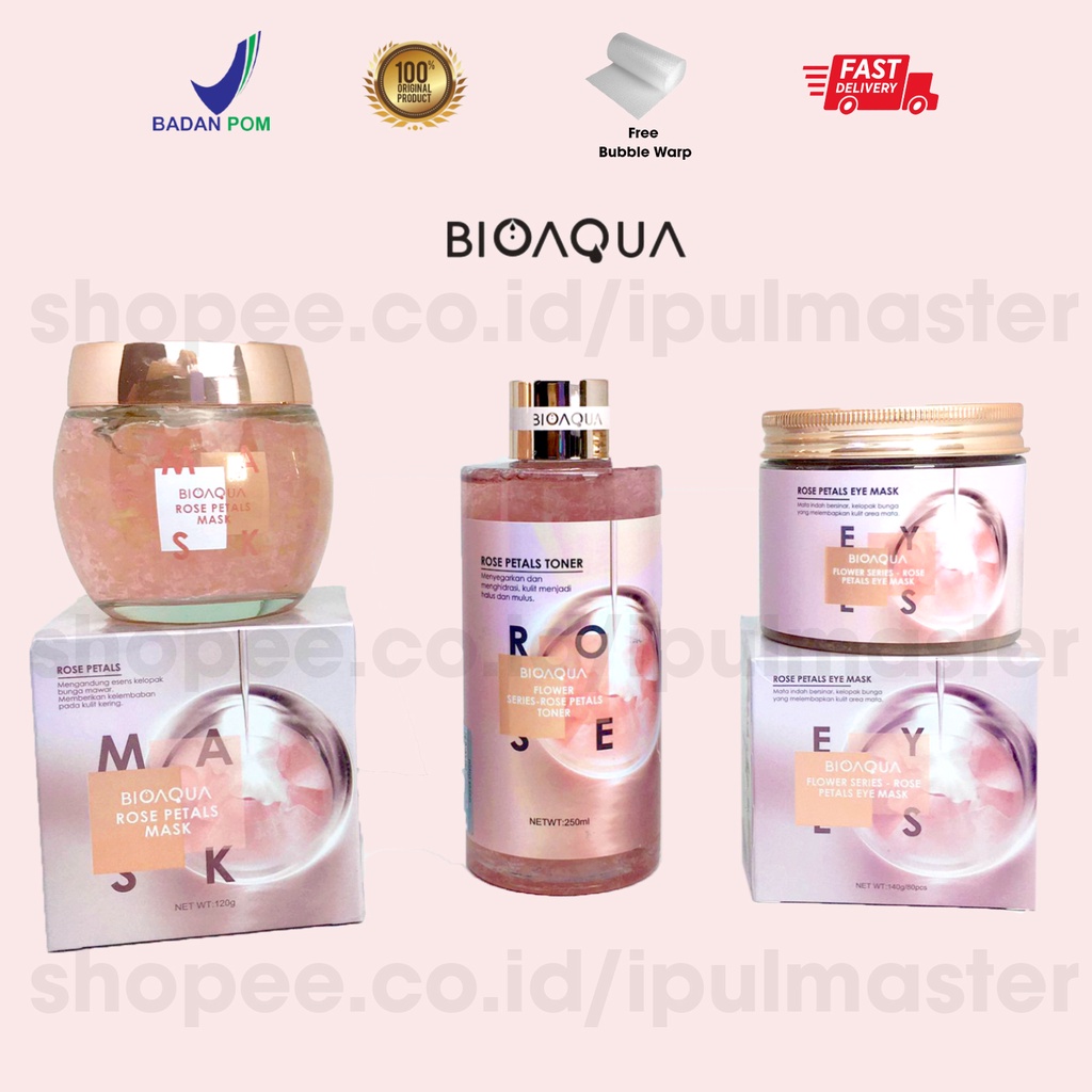 BIOAQUA Flower Series Rose Petals Mask – Eye Mask – Toner Original BPOM