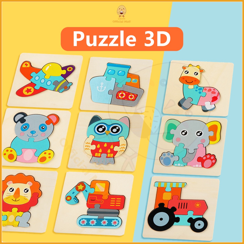 Lacoo Puzzle kayu anak 3d Wooden toys Jigsaw puzzle mainan edukasi anak