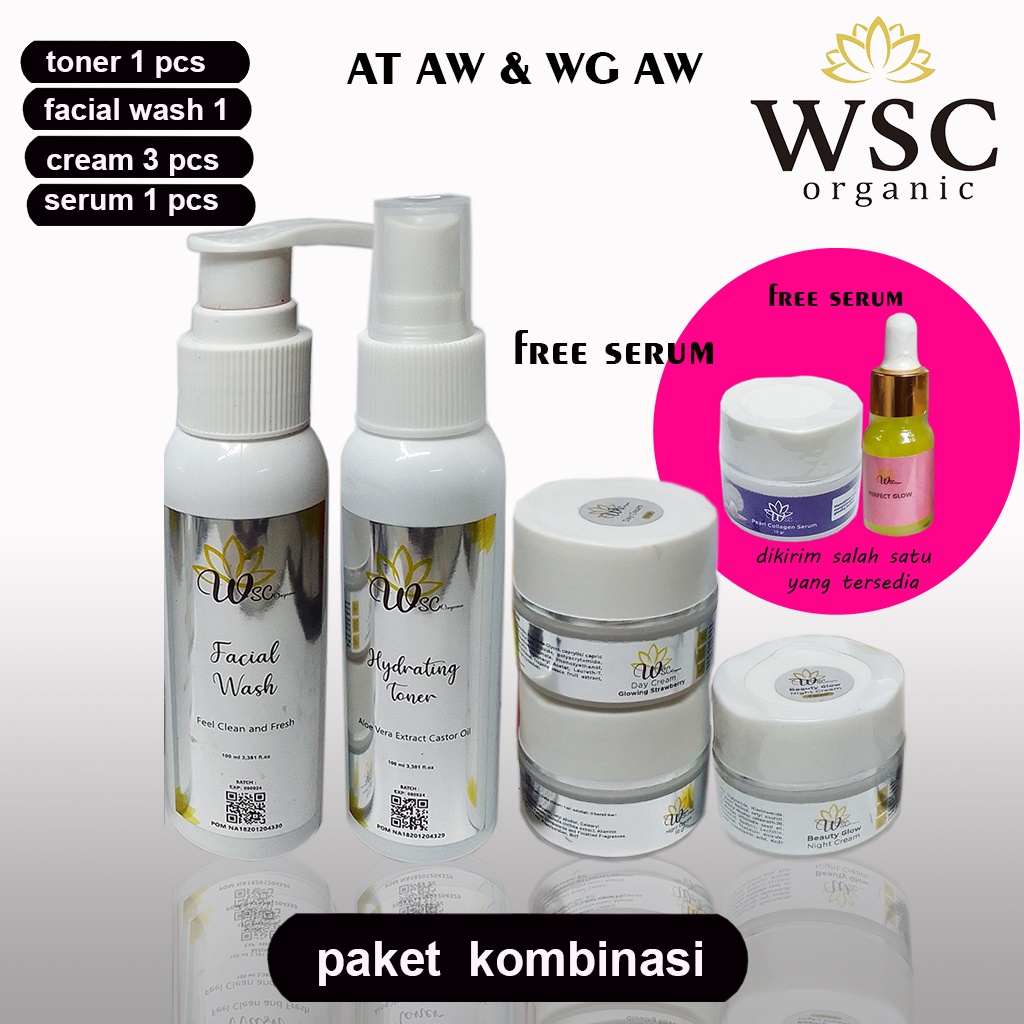 Wsc organik paket skincare wsc organic memutihkan wajah glowing cream yang ada retinol at aw jerawat
