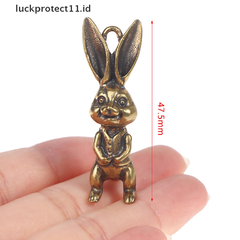 /Fashion Hot// Fashion// Kuningan Keyring Liontin Hewan Kelinci Figure Gantungan Kunci Lucky Rabbit Statue Ornamen Retro Patung Dekorasi Desktop Rumah.