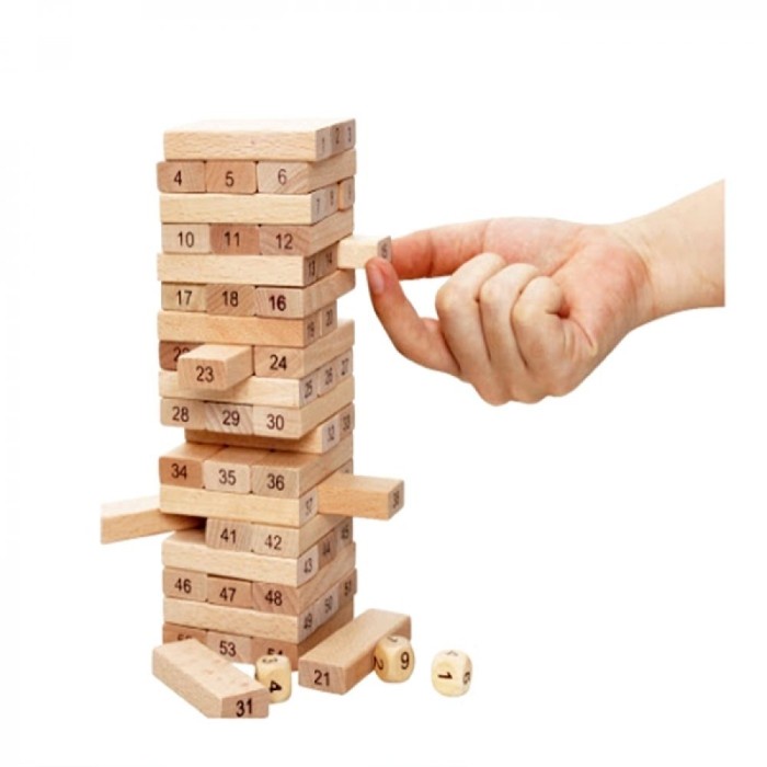 Mainan Balok Kayu Dadu Wiss Toy Jenga Tower Angka Black Uno Stacko 54