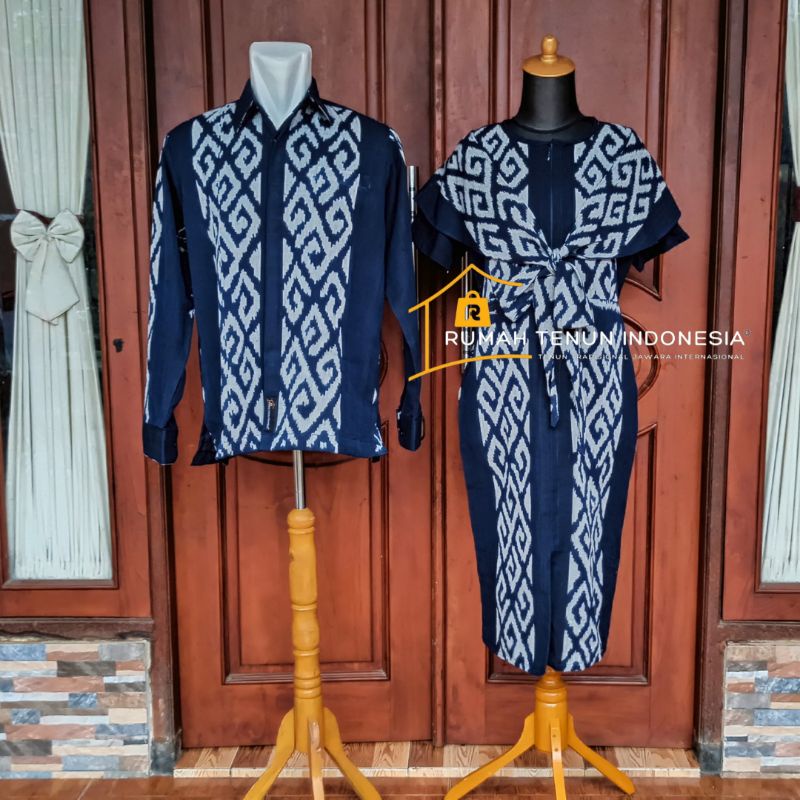 (ready stok) set couple gamis tenun Entik - gamis couple - couple set - baju pesta - baju keluarga