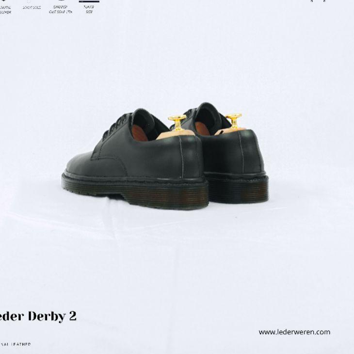 Stok Terbatas Lederweren - Leder Derby 2 Black - Sepatu Kulit Formal Pria