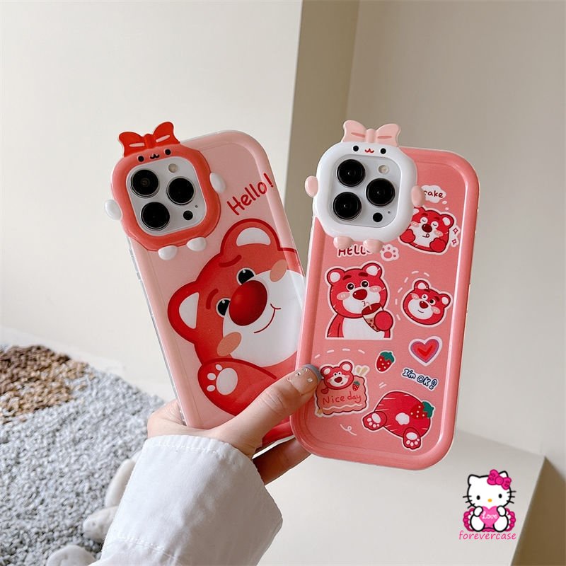 Vivo Y35 Y35 Y22 Y16 Y02s Y15s Y22s Y75 Y21 Y15 V23 V25 Y20 Y33s V25E V23E Y17 Y31 Y12i Y12 Y11 Y15A Y91 Y55 Y30 Y51 3D Bow Little Monster Lensa Kartun Strawberry Bear Manyo Soft Case