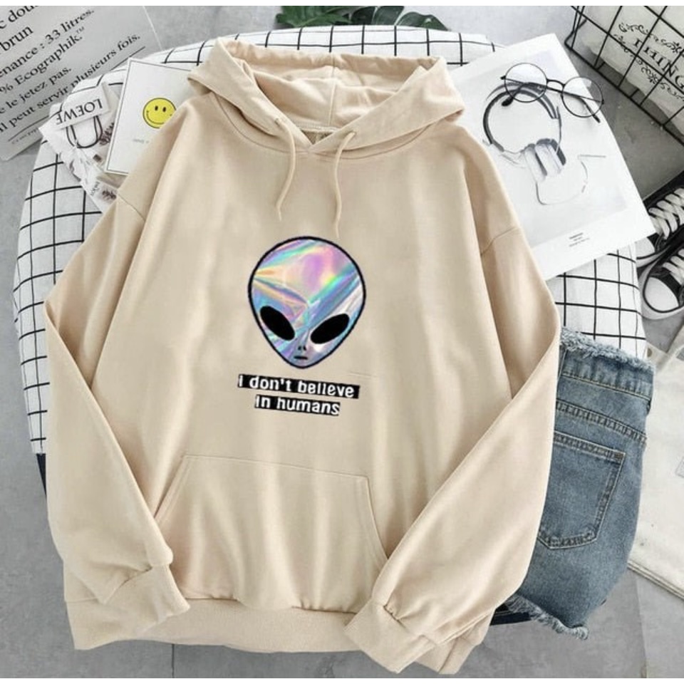 I Don't Beleave in Humans Alien Jumper Hoodie II Sweater Hoodie Trendy II Sweter Oblong Topi Sz M - XL Anak &amp; Dewasa ( Pria &amp; Wanita )