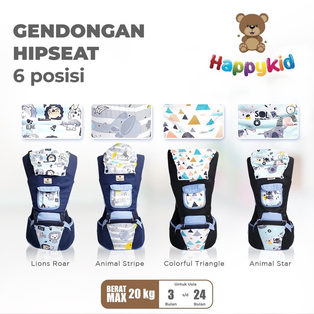 Gendongan Bayi Hipseat Snobby Flower Cart's Happykid / Hip Seat 6 Posisi Baby Carrier Matrix Orion Ivory Terrazo Star Wave Line Summit Athaya Zebra Emily