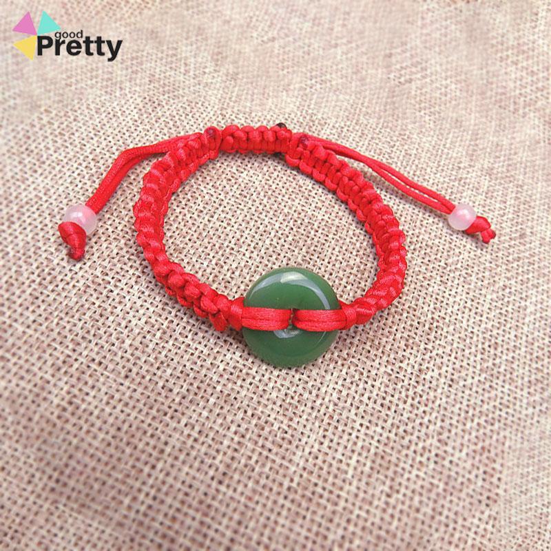 Gelang Tangan Tali Merah Aksen Batu Giok Hetian Lucky Untuk Pasangan Pria Dan Wanita Hand Rope Adjustable - PD